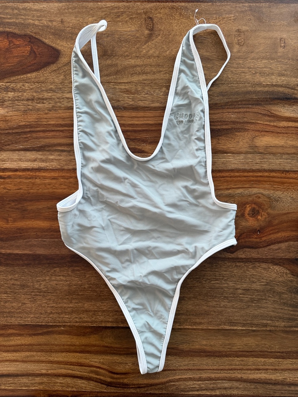 Boutine LA Light Gray One-Piece Swimsuit with White Trim